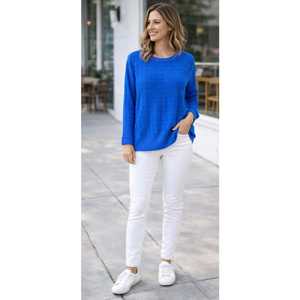 Women's Liz Claiborne Blue Textured Crew Neck Sweater S like new - Picture 5 of 13